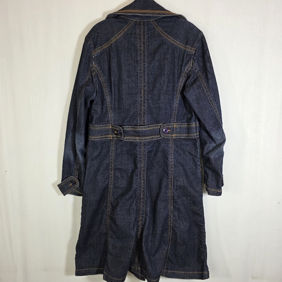 Kikit Jeans ⏰ Stylish Denim Trench Coat Sz L - Picture 6 of 11